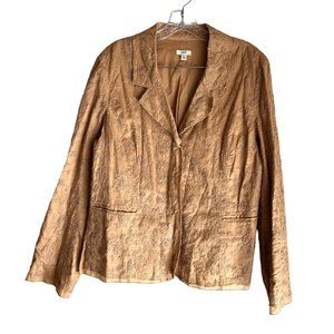 J. Jill Women's Blouse Blazer Size 14 Floral Embroidered Lined 100% Cotton